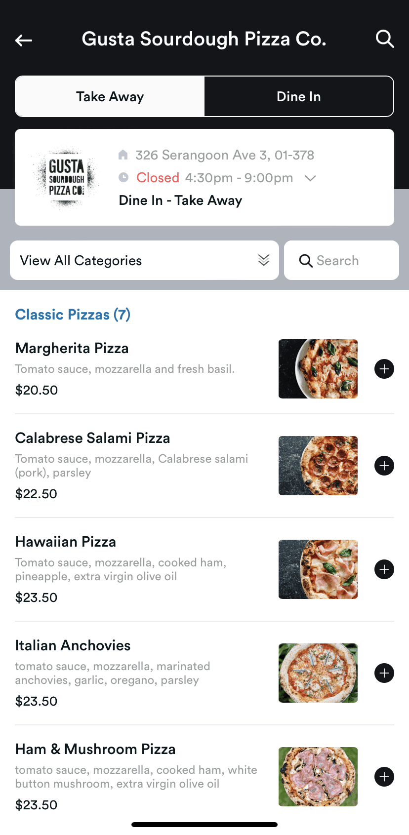 Waitrr ordering app showing a restaurant menu