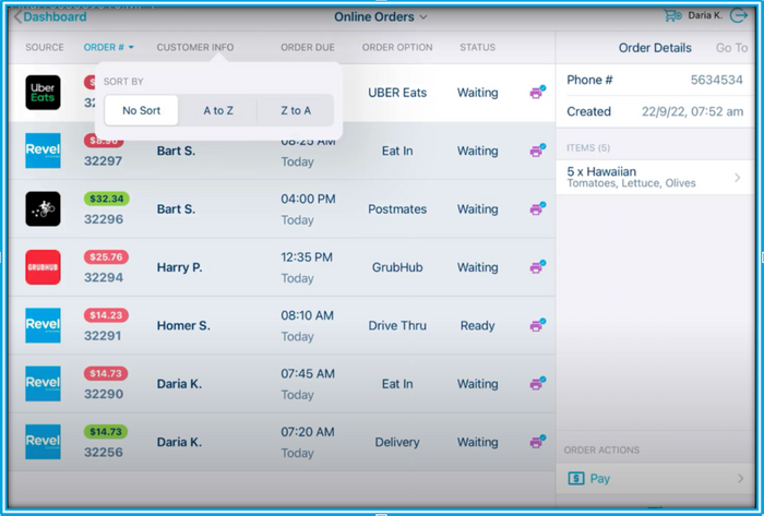 Revel Systems can manage large number of orders centrally